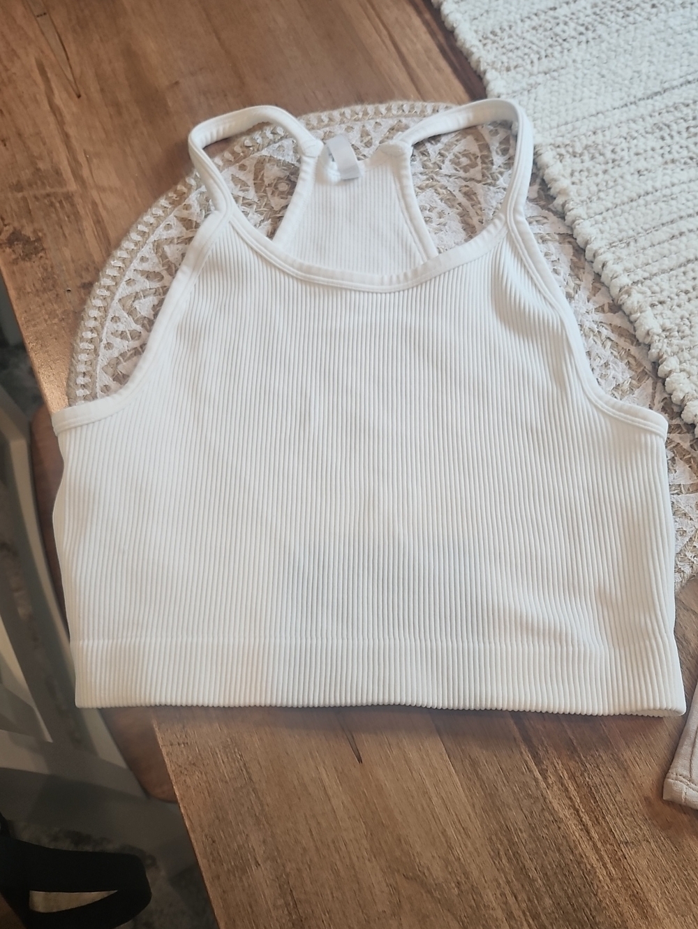 Zenana Outfitters White Ribbed Racerback Crop Tank